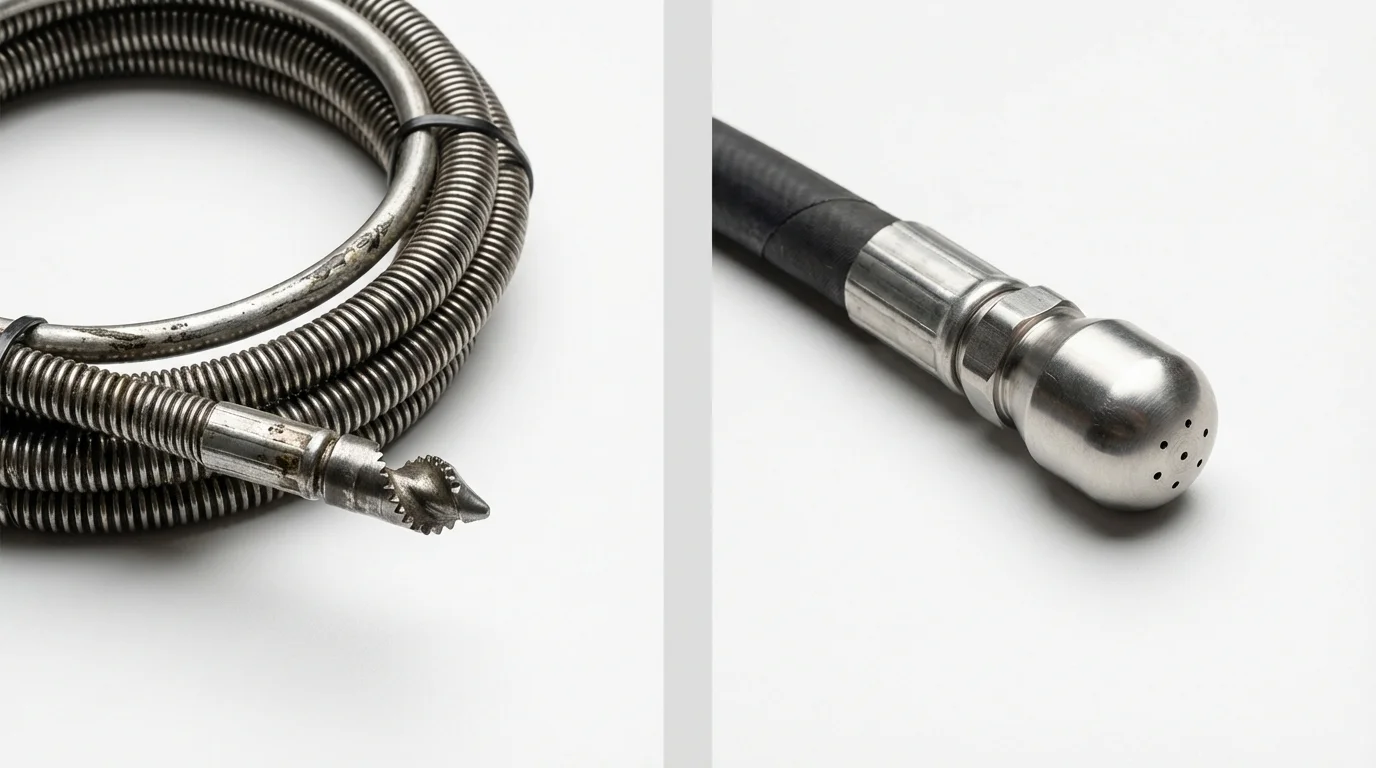Drain snake cable and hydro jetting nozzle used for drain cleaning in Butler, GA